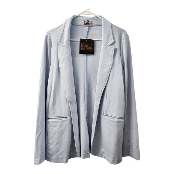 Miller Wendt Blue Open Front Blazer M Stretch Preppy Classic Office - Picture 1 of 8